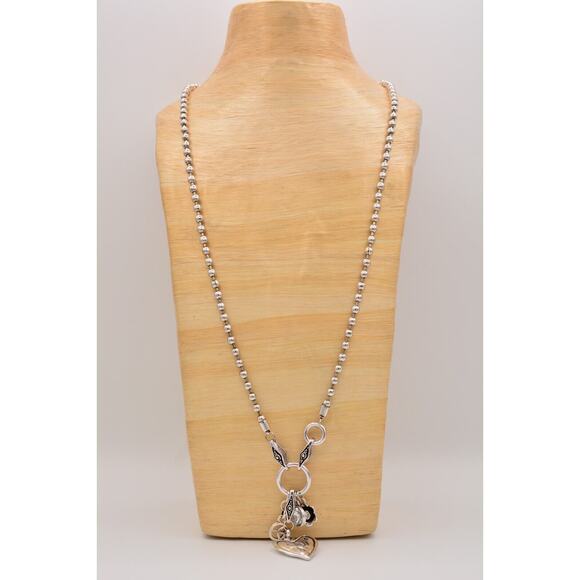 Chunky Charm Pendant Necklace Shiny Silver Tone Ball Heart Hammered Chain Bin2 - Picture 6 of 12